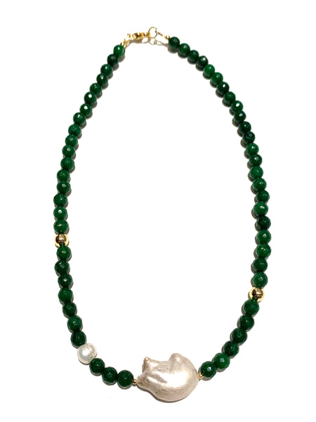 HC DESIGNS- Short Agate and Baroque Pearl Necklace (More Colors Available)
