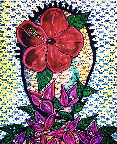 SUSANA CACHO - Art Print 5"x 7" - Mujer Amapola y Trinitarias
