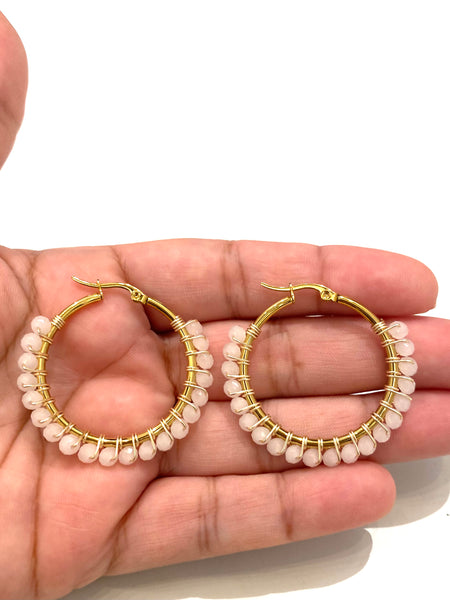 HC DESIGNS - Medium Golden Beaded Round Hoops - 1 1/2 Inch (More colors available)