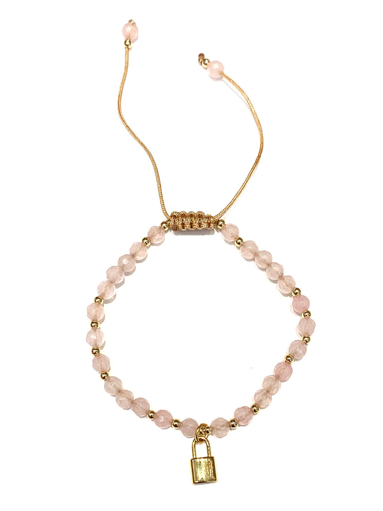 HC DESIGNS- Lock Pendant Rose Quartz Adjustable Bracelet
