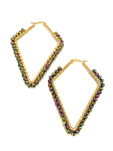 HC DESIGNS - Large Beaded Diamonds Hoops - Golden