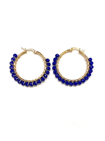HC DESIGNS - Medium Golden Beaded Round Hoops - 1 1/2 Inch (More colors available)