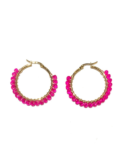 HC DESIGNS - Medium Golden Beaded Round Hoops - 1 1/2 Inch (More colors available)