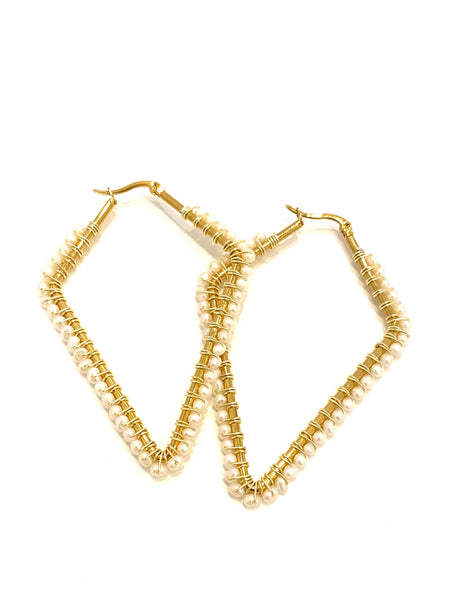 HC DESIGNS - Large Beaded Diamonds Hoops - Golden