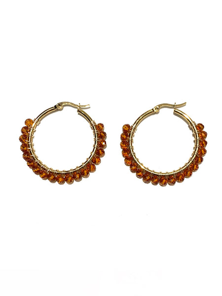 HC DESIGNS - Medium Golden Beaded Round Hoops - 1 1/2 Inch (More colors available)