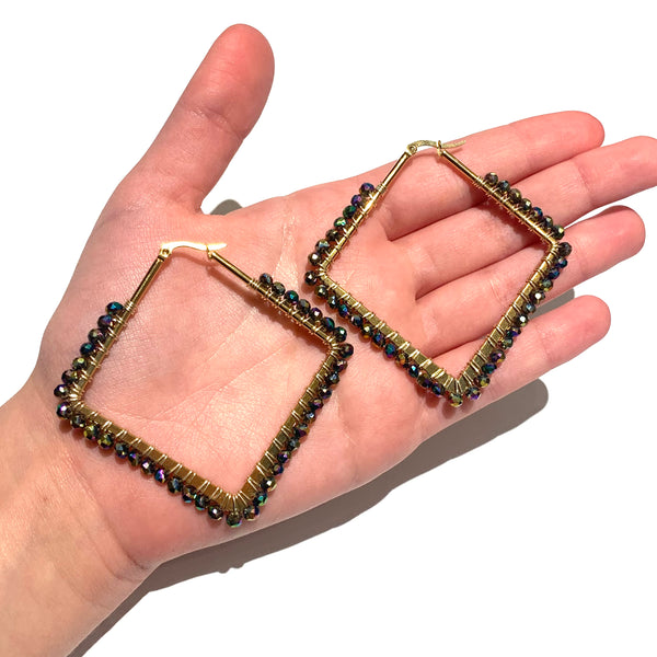 HC DESIGNS- Wired Crystal Large Square Hoop Earrings