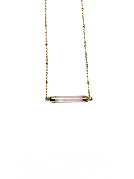 AMALGAMA ENTRE TRES- Rose Quartz Tube Necklace