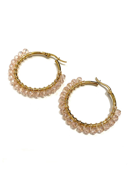 HC DESIGNS - Medium Golden Beaded Round Hoops - 1 1/2 Inch (More colors available)
