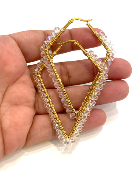 HC DESIGNS - Large Beaded Diamonds Hoops - Golden