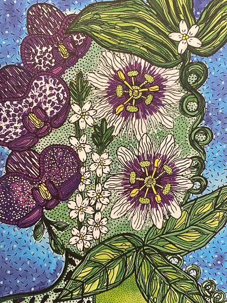 SUSANA CACHO-  4x6 Greeting Card With Envelope- Mujer Parcha y Orquídeas