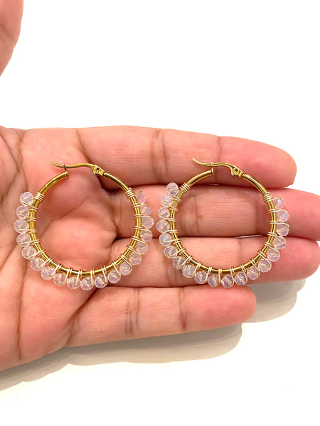 HC DESIGNS - Medium Golden Beaded Round Hoops - 1 1/2 Inch (More colors available)