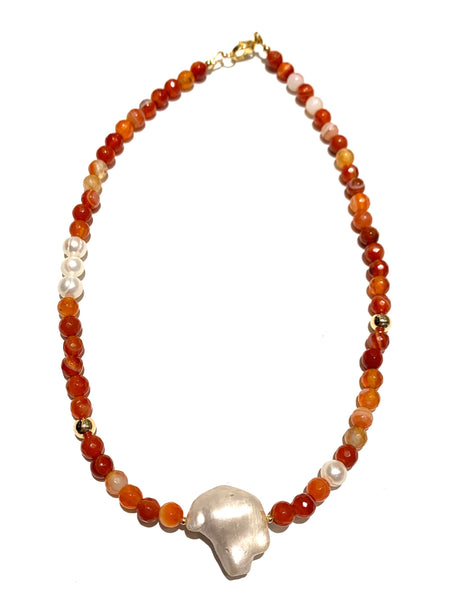 HC DESIGNS- Short Agate and Baroque Pearl Necklace (More Colors Available)
