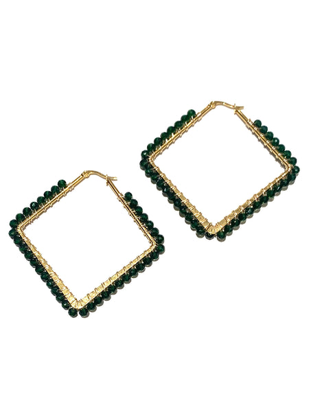 HC DESIGNS- Wired Crystal Large Square Hoop Earrings