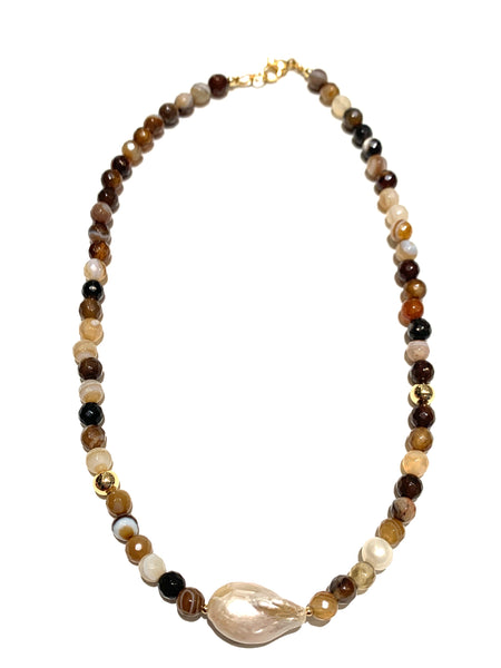 HC DESIGNS- Short Agate and Baroque Pearl Necklace (More Colors Available)