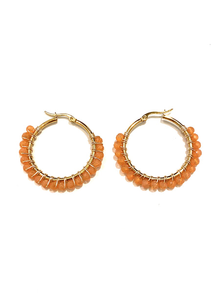 HC DESIGNS - Medium Golden Beaded Round Hoops - 1 1/2 Inch (More colors available)