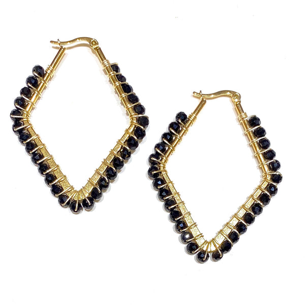 HC DESIGNS - Large Beaded Diamonds Hoops - Golden