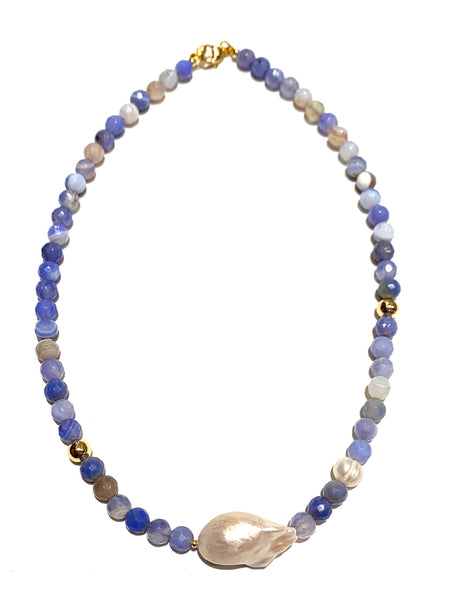 HC DESIGNS- Short Agate and Baroque Pearl Necklace (More Colors Available)