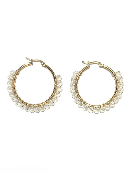 HC DESIGNS - Medium Golden Beaded Round Hoops - 1 1/2 Inch (More colors available)