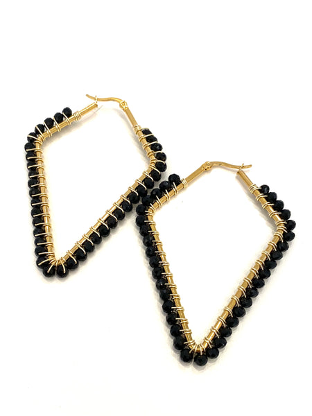 HC DESIGNS - Large Beaded Diamonds Hoops - Golden
