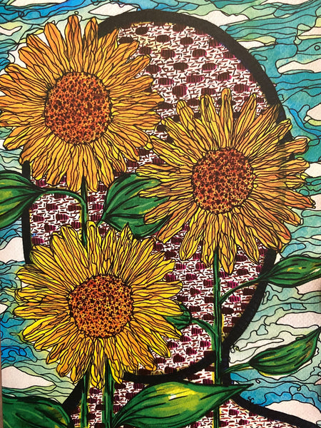 SUSANA CACHO- 4" x 6" Greeting Card With Envelope- Mujer Girasoles