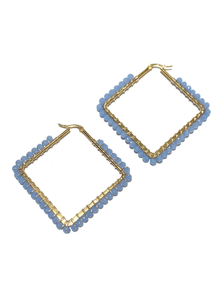 HC DESIGNS- Wired Crystal Large Square Hoop Earrings