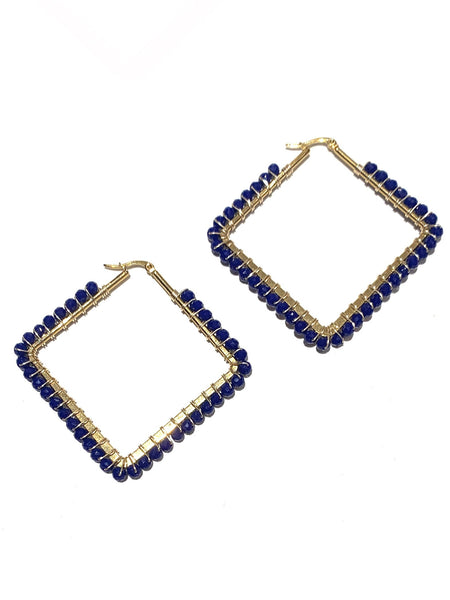 HC DESIGNS- Wired Crystal Large Square Hoop Earrings