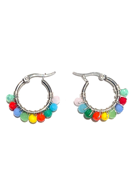 HC DESIGNS - XSmall Silver Beaded Round Hoops 1 Inch (many colors available)