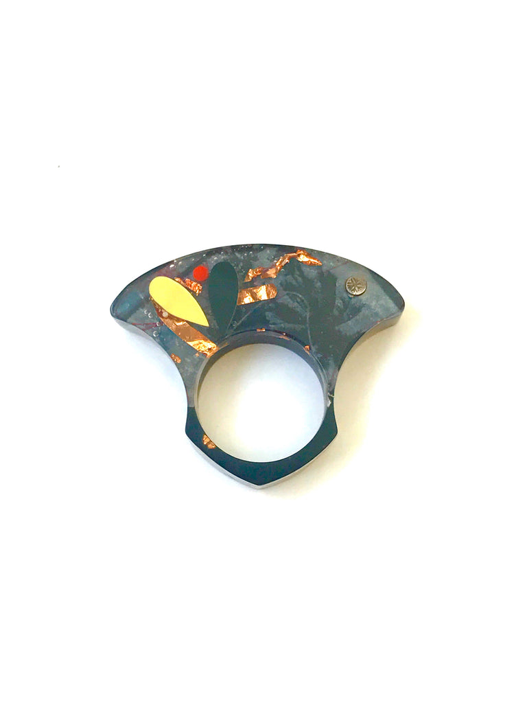 Snou*- Acrylic Rings-Copper Leaf Design Black