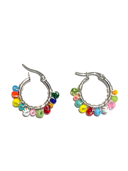 HC DESIGNS - XSmall Silver Beaded Round Hoops 1 Inch (many colors available)
