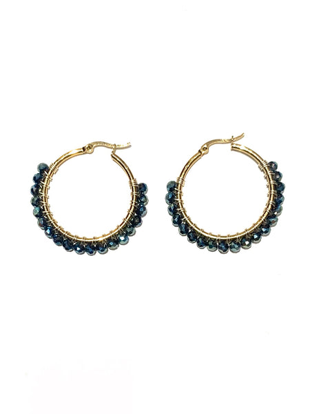 HC DESIGNS - Medium Golden Beaded Round Hoops - 1 1/2 Inch (More colors available)