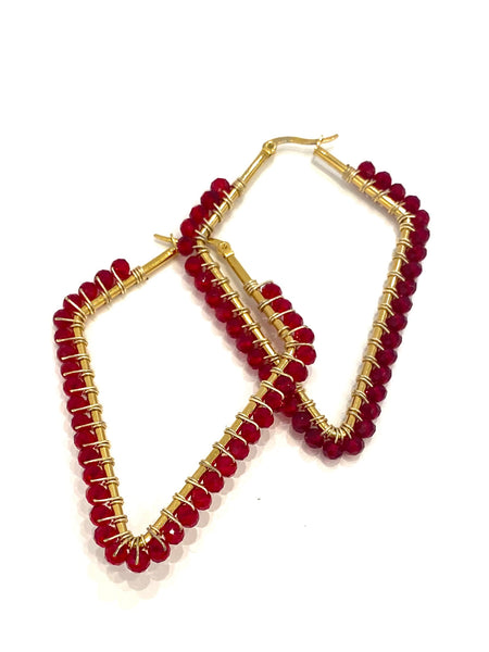HC DESIGNS - Large Beaded Diamonds Hoops - Golden