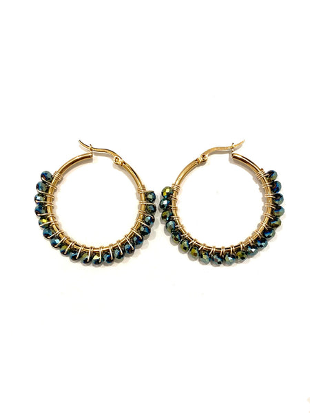 HC DESIGNS - Medium Golden Beaded Round Hoops - 1 1/2 Inch (More colors available)