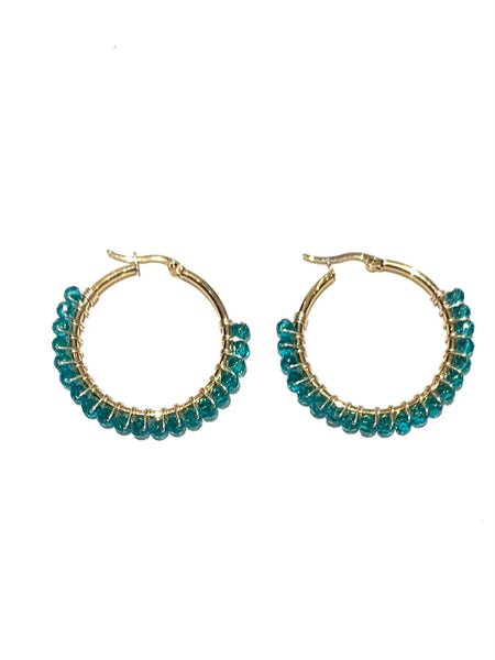 HC DESIGNS - Medium Golden Beaded Round Hoops - 1 1/2 Inch (More colors available)
