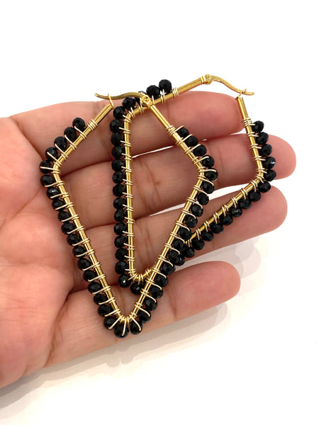 HC DESIGNS - Large Beaded Diamonds Hoops - Golden
