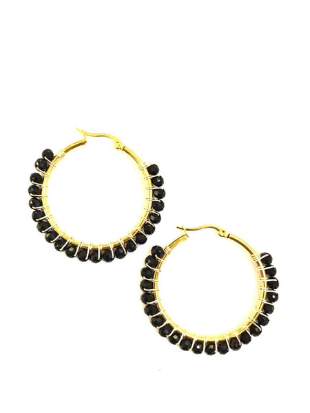 HC DESIGNS - Medium Golden Beaded Round Hoops - 1 1/2 Inch (More colors available)